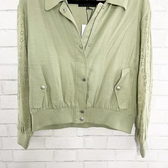 7 For All Mankind Sage Green Lightweight Jacket with Eyelet Lace Sleeves Medium - Picture 3 of 9